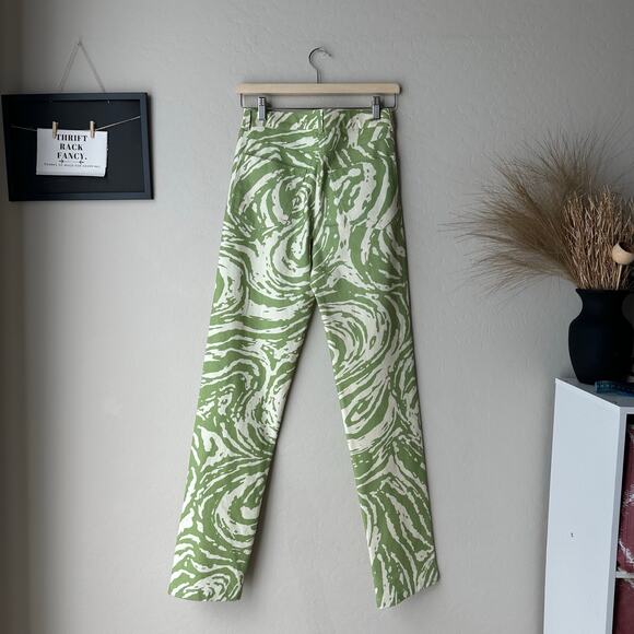 Vatka Vatka Pants Lokum Green & Cream Swirl Printed Straight Leg Trousers Size 4 - Picture 6 of 7